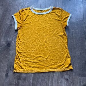 American Eagle Outfitters Mustard Tee with Cream Trim